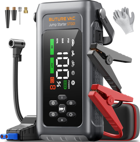 5000A Jump Starter Power Pack 150PSI Air Compressor Car Battery Booster 12V Vehicles with Flashlight & Gloves – 5000A