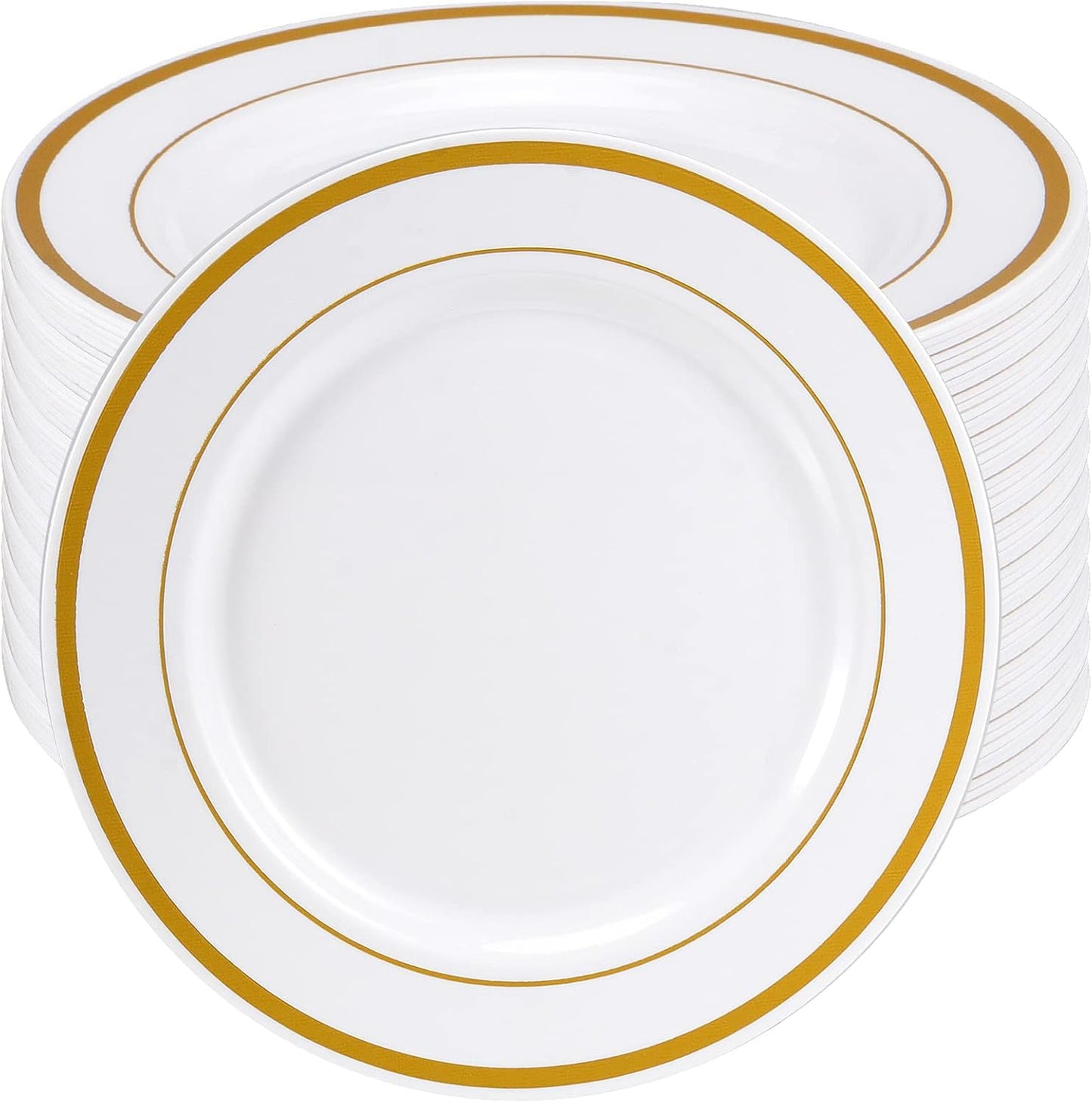 Premium Reusable Plastic Dining Plates Gold Rim – 18.5cm 50 Pack