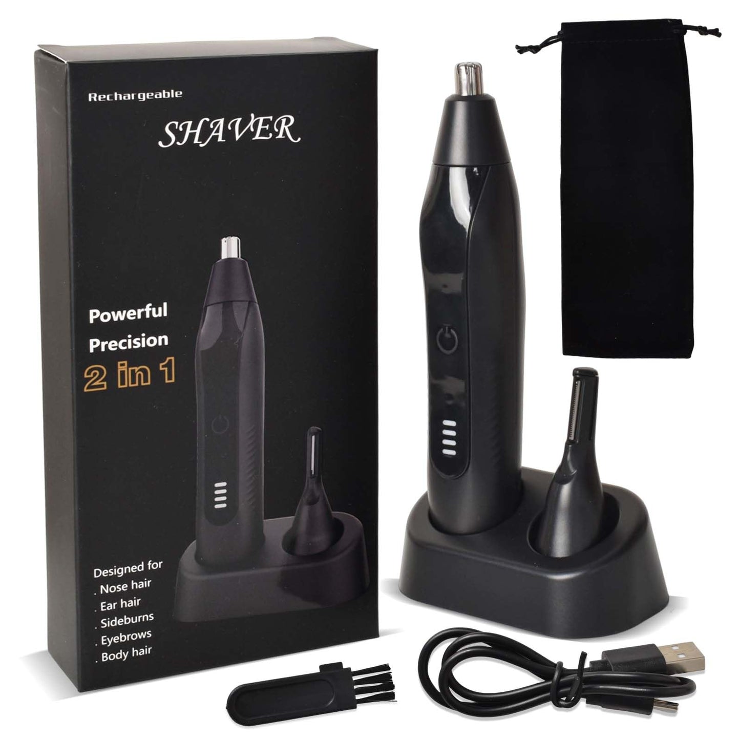 2-in-1 Nose & Eyebrow Trimmer Rechargeable USB-C Dual Stainless Blades Painless Facial Hair Trimmer – Silver