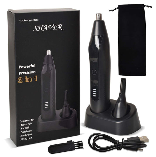 2-in-1 Nose & Eyebrow Trimmer Rechargeable USB-C Dual Stainless Blades Painless Facial Hair Trimmer – Silver