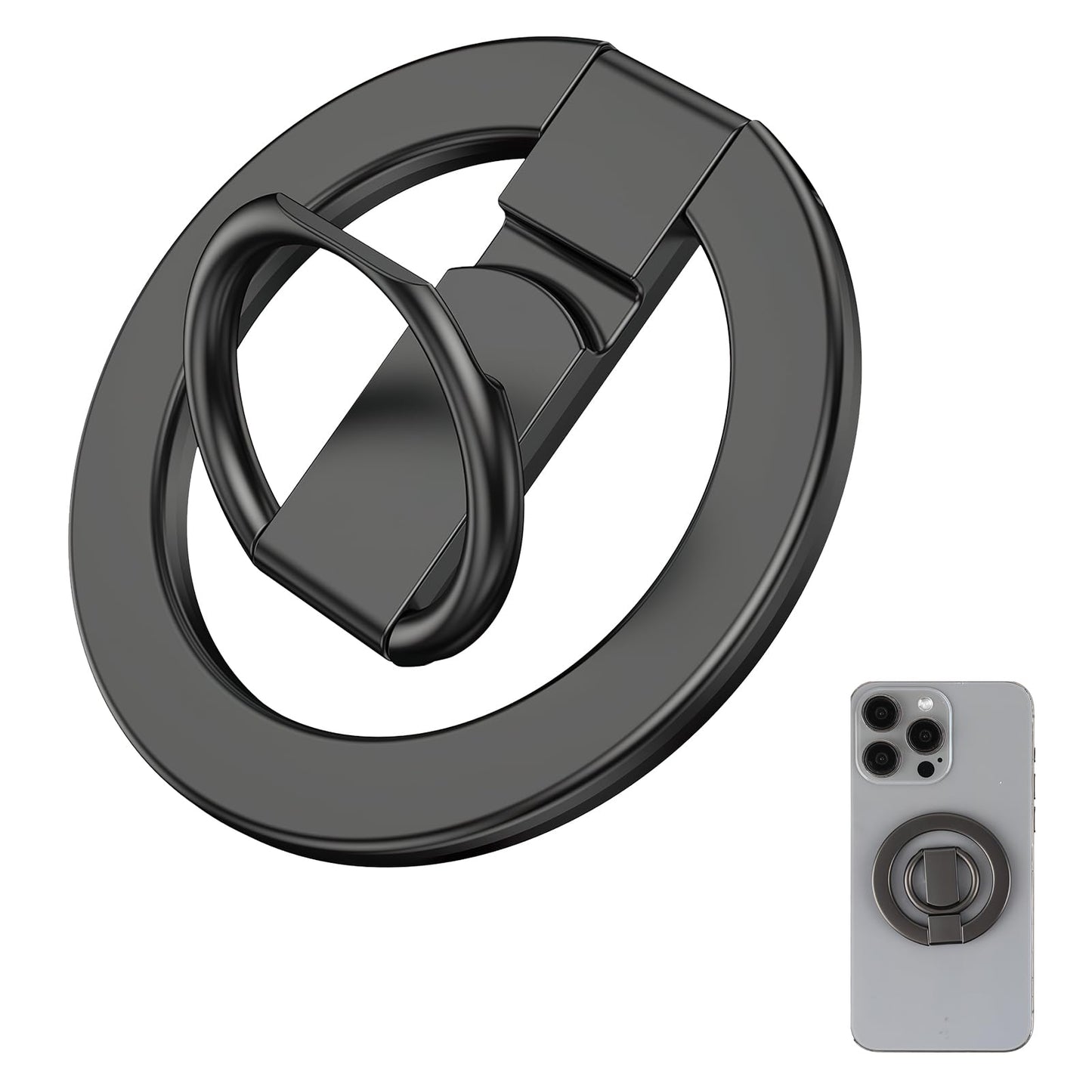 MagSafe Magnetic Phone Ring Holder 360° Rotating Finger Grip Kickstand – Black