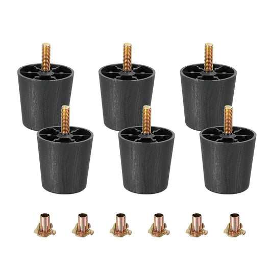 Plastic Furniture Legs 6-Pack 1.97x1.97in with M8 Hanger Bolts Sofa Chair Dresser Replacement – Black