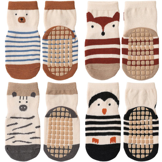 Baby Non‑Slip Socks 4 Pack Gripped Infant Toddler 0–12 months – 0–12m