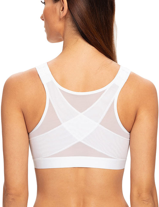 Women’s Front-Fastening Post-Surgery Wirefree Support Bra – White 36G