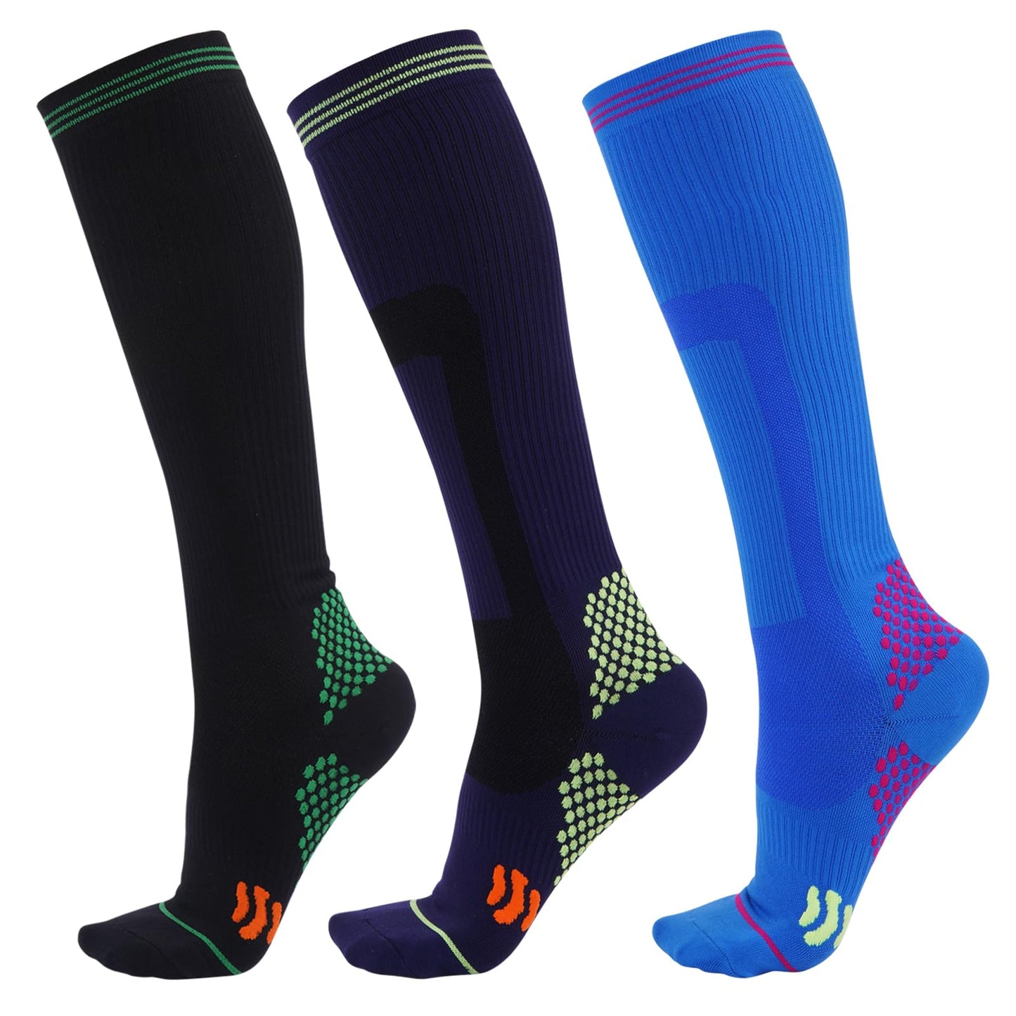 3-Pack Knee-High Compression Socks Circulation Support Varicose Travel Sports – Mixed