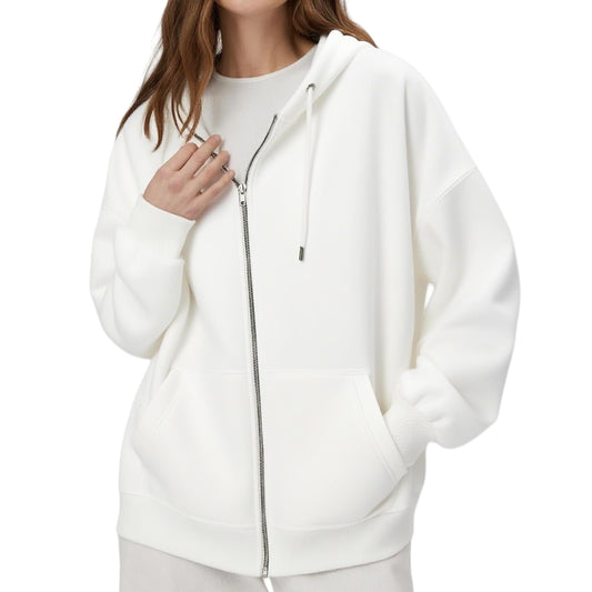 Women's Lightweight Zip-Up Hoodie with Pockets Long Sleeve Sweatshirt – White L (UK)