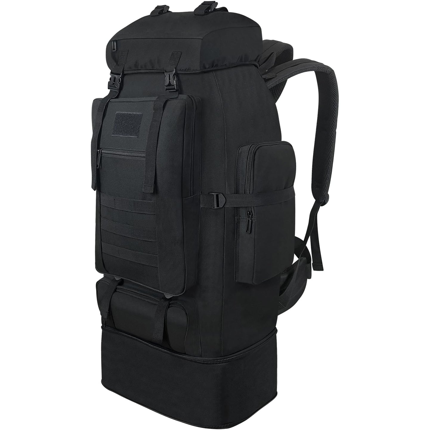 Vaupan Hiking Backpack, 100L Large Camping Backpack, Expandable Waterproof Molle Rucksack, Outdoor Sport Travel Daypack Military Tactical Backpack for Men Women (Black)