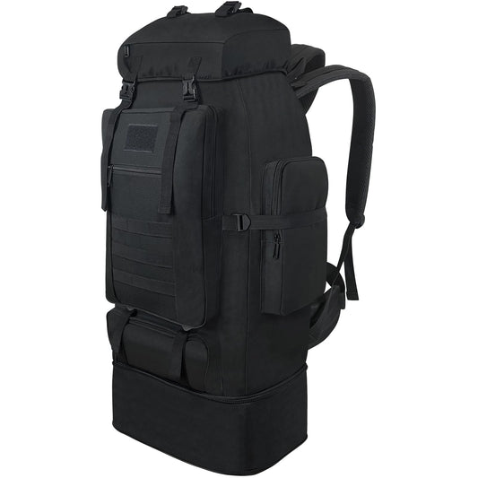 Vaupan Hiking Backpack, 100L Large Camping Backpack, Expandable Waterproof Molle Rucksack, Outdoor Sport Travel Daypack Military Tactical Backpack for Men Women (Black)
