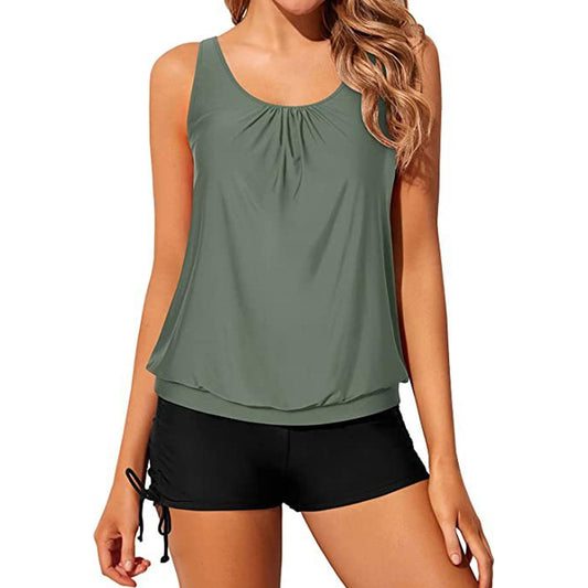 2 Piece Tankini Sets for Women UK, Athletic Swimming Costume with Sports Bra, Tummy Control Swimsuit with Shorts (UK, Alpha, M, Regular, Regular, Green)