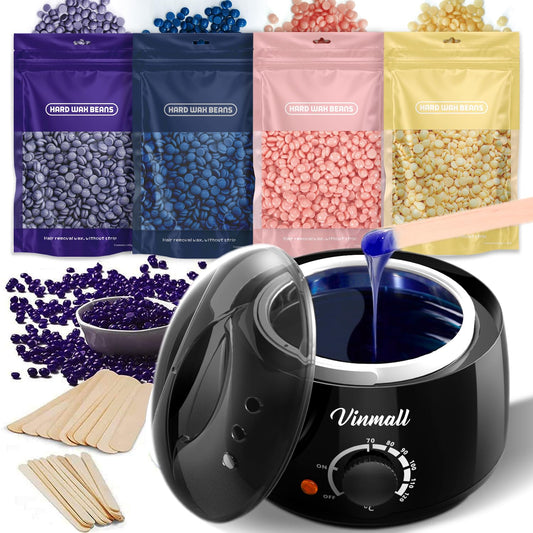 Waxing Kits Wax Heater for Hair Removal: 4 * 100g Hard Waxing Beads & 30 Waxing Sticks Waxing Machine Kit for Home Use Wax Kit Home Waxing Kit for Women/Men