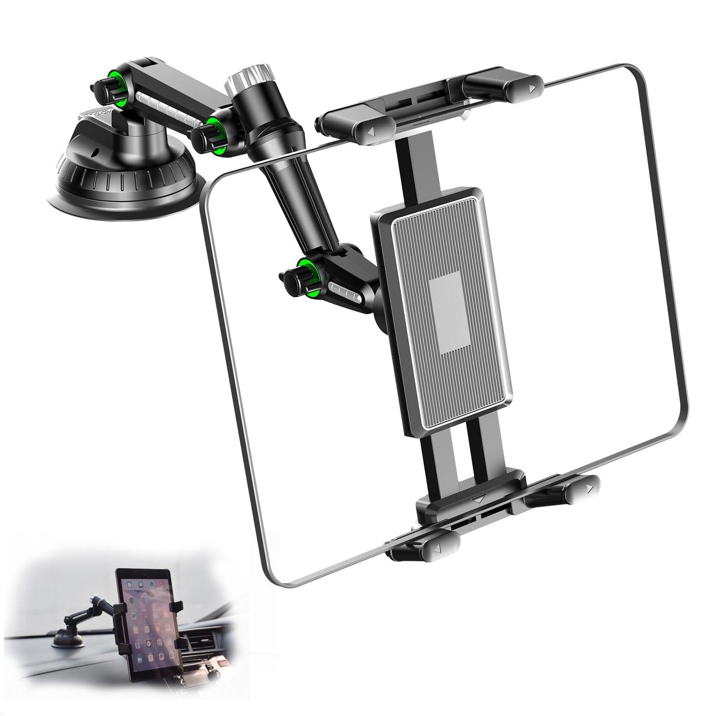 360° Rotating Adjustable Car Tablet & Phone Holder Dashboard Windshield Fit 5-13in Devices – Universal