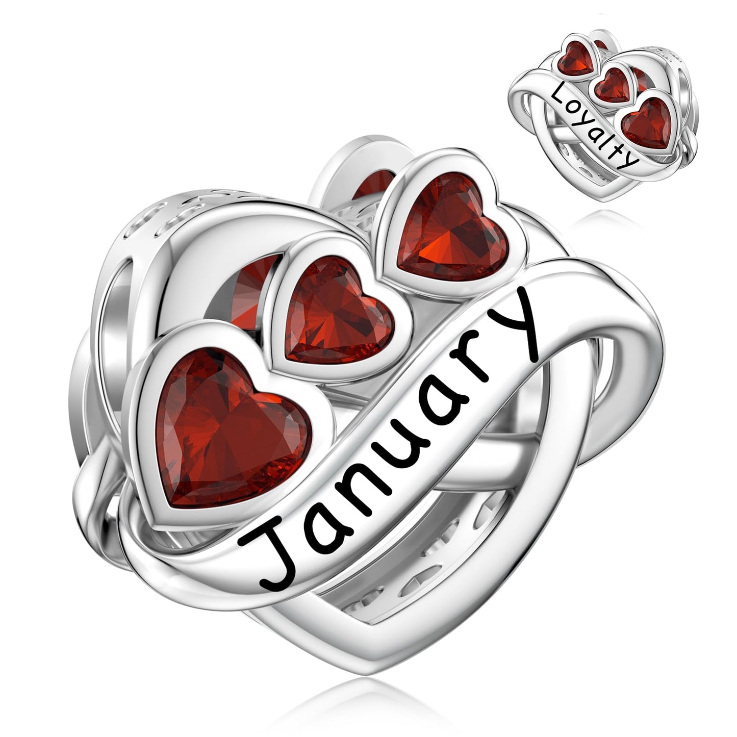 Sterling Silver Birthstone Infinity Heart Charm January for Bracelet – 925