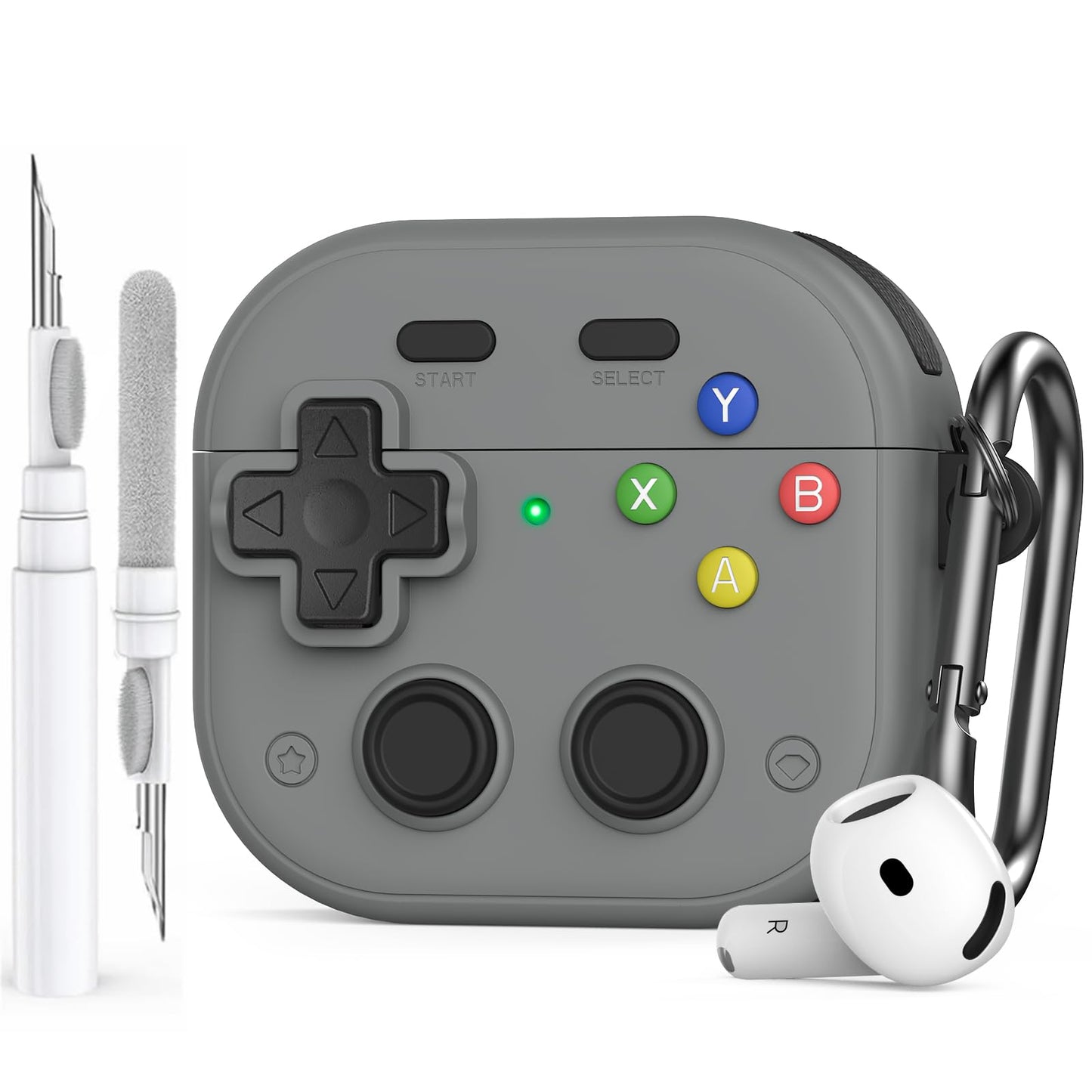 AirPods 4 Protective TPU Case Game Console Design with Lock Clip & Cleaner Kit - Black