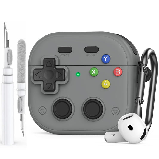 AirPods 4 Protective TPU Case Game Console Design with Lock Clip & Cleaner Kit - Black