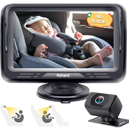 Baby Car Camera Easy Install: Eye Protection Clear Night Vision 360° Rotation Rear Facing Baby Car Mirror for Kids Baby HD 1080P 150° Wide View Stability Backseat Camera with Monitor - Rohent N06