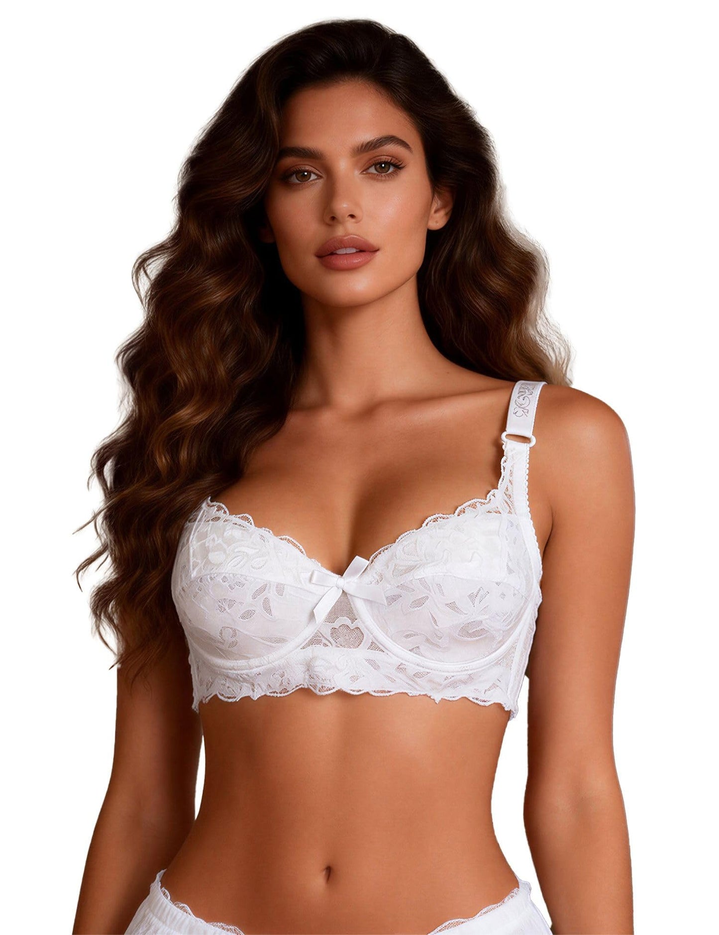 Push-Up Underwired Lace Bra Soft Cup Full Coverage Comfort – White