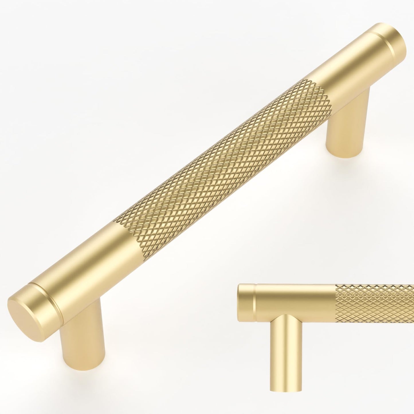 Amerdeco 10 Pack Gold Knurled Cabinet Pulls 96mm Inch Center to Center Kitchen Cabinet Handles for Drawer Dresser, Cupboard and Wardrobe AM003