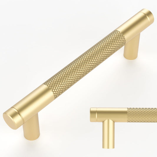 Amerdeco 10 Pack Gold Knurled Cabinet Pulls 96mm Inch Center to Center Kitchen Cabinet Handles for Drawer Dresser, Cupboard and Wardrobe AM003