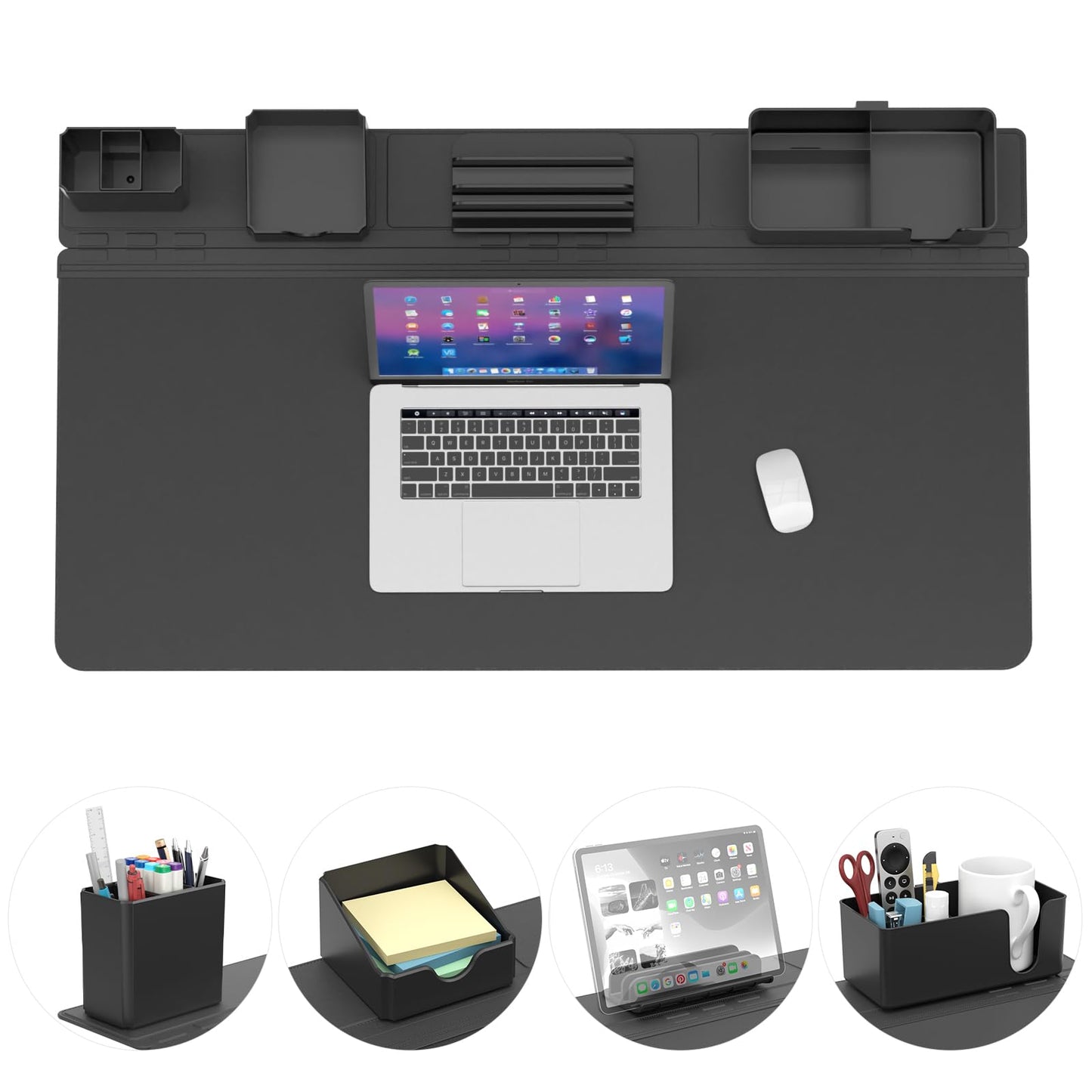 Desk Pad Magnetic Organizer Set 5-in-1 Large Mouse Mat with Phone Stand Cup Holder Pen Storage