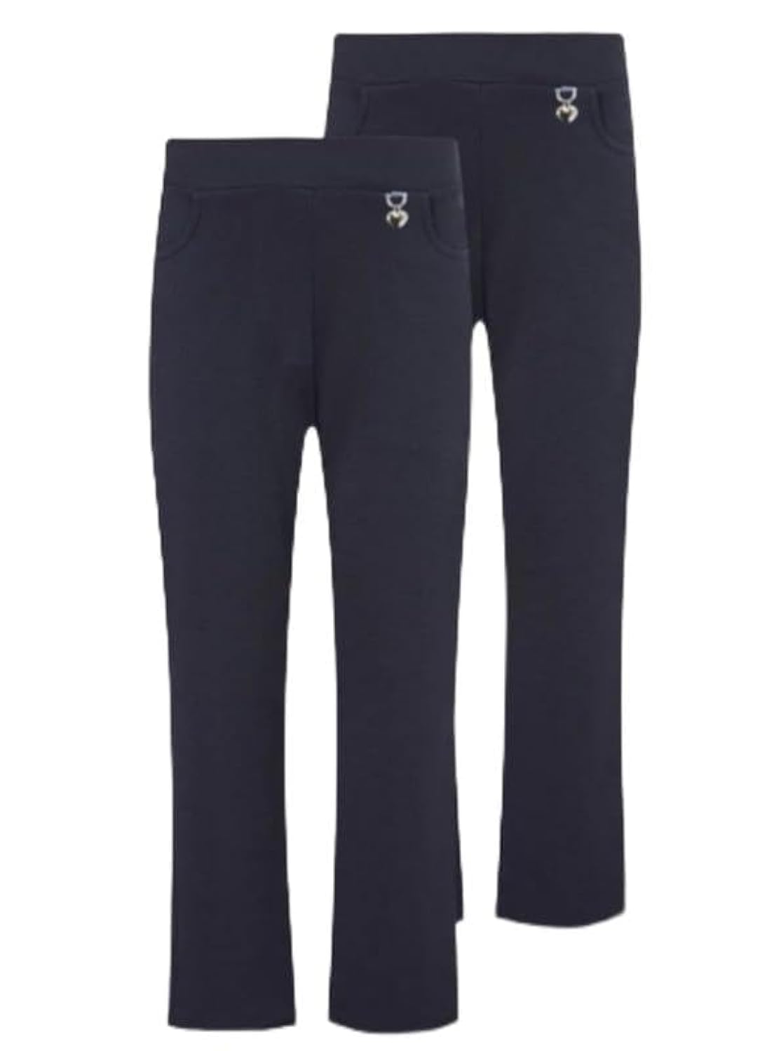 Girls' Slim Fit Jersey School Trousers Pack of 2 Heart Detail Easy Pull-On – Navy 17-18 yrs