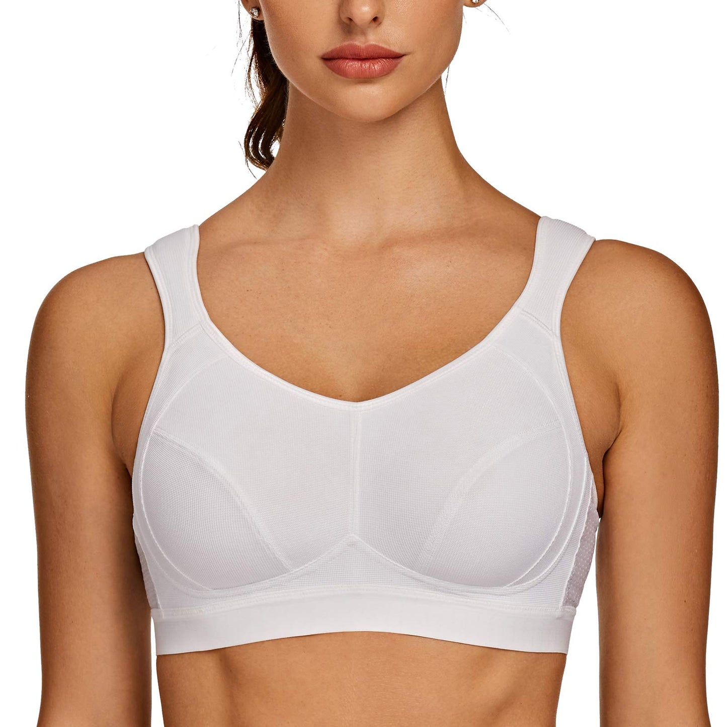 High-Impact Wirefree Sports Bra Plus Size Support – White 44G