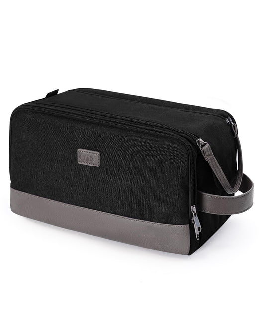 Toiletry Wash Bag Men's Canvas PU Travel Dopp Kit Water-Resistant – Black
