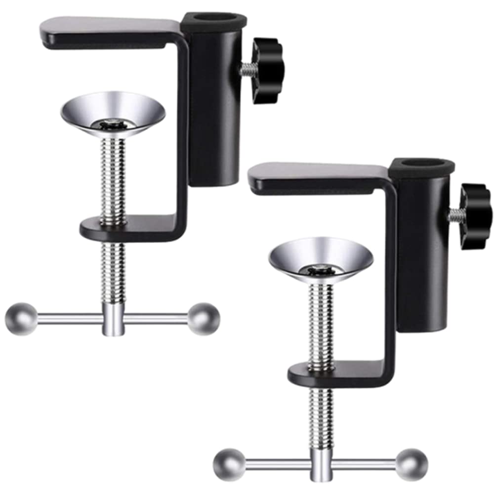 2-Pack Desk C-Clamp Metal Table Mounting Clamp for Microphone/Monitor Arm – Black