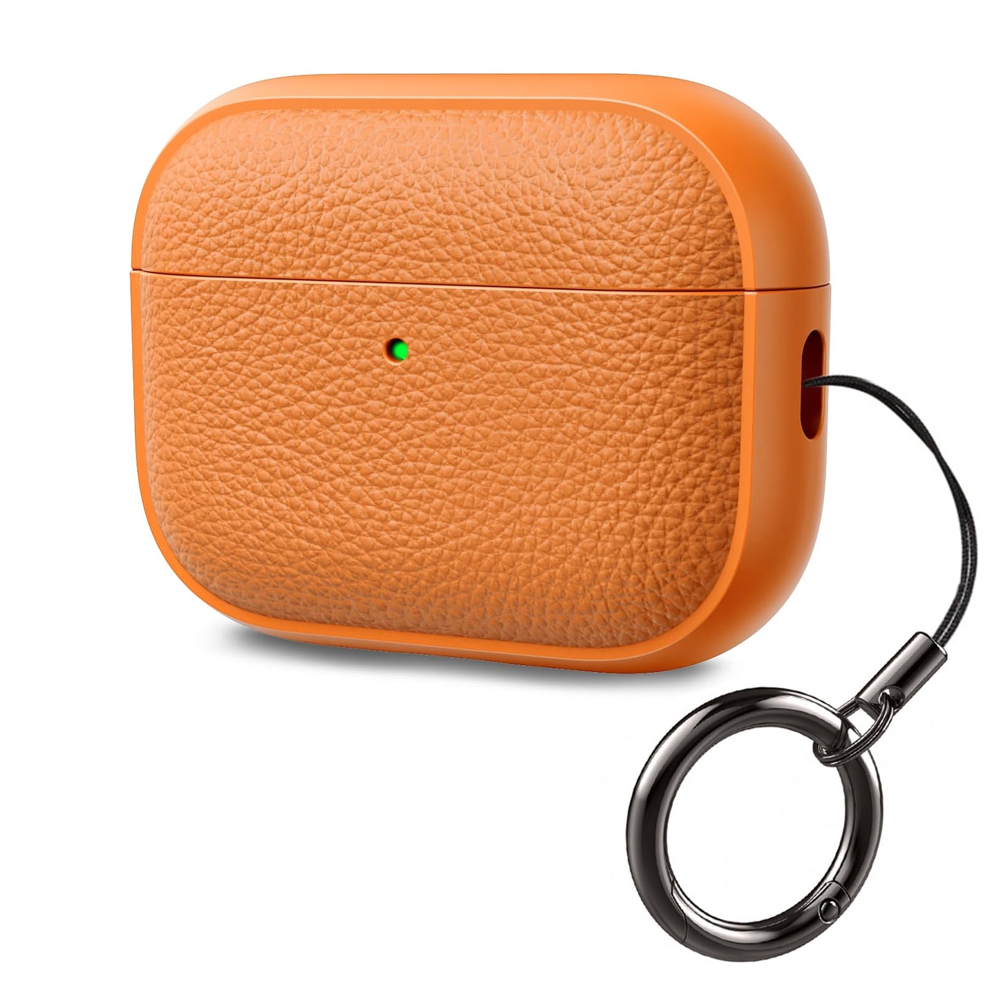 AirPods Pro 3 Case (2025) Leather-Texture TPU Shockproof Protective Cover with Keychain Front LED Visible – Orange