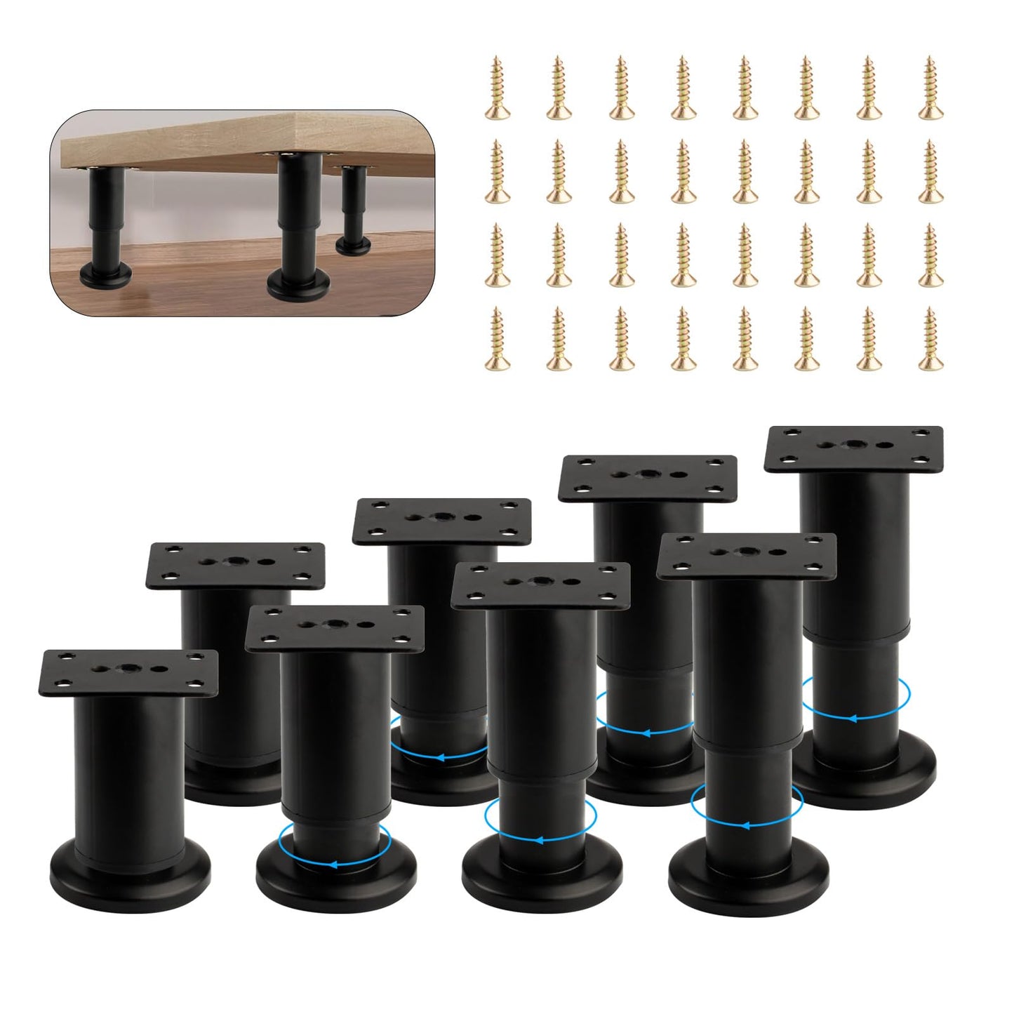 Adjustable Furniture Legs 8 Pcs Black Stainless Steel – 8-12CM