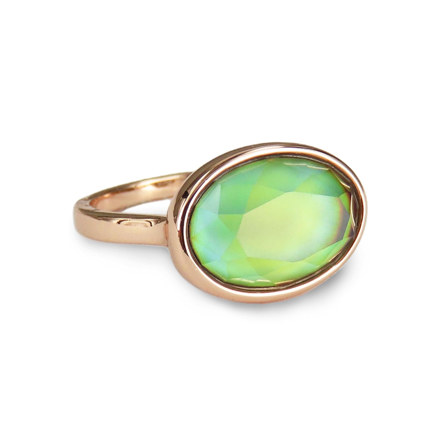 Mood Ring Faceted Oval Colour-Change Crystal – Rose Gold Size 8
