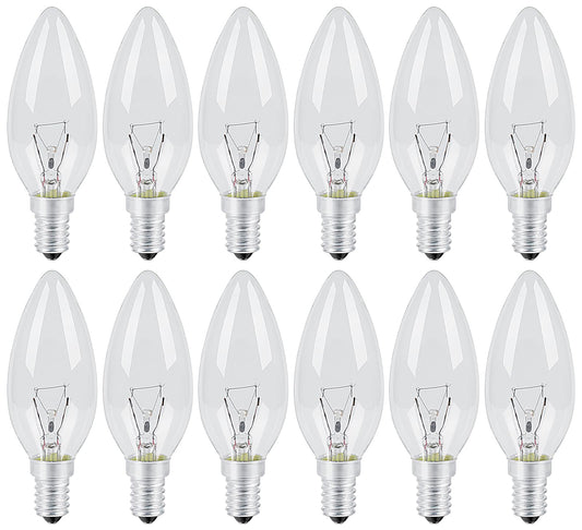 Vanke E14 Light Bulb 40W, SES Dimmable Small Screw Candle Bulbs Warm White 2700K, Energy Saver B11 Clear Bulb, 430 Lumen, 12-Pack