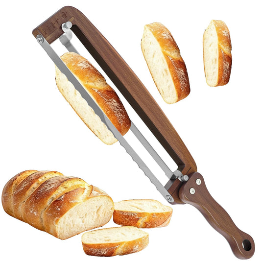 Bread Slicer Guide Adjustable Thickness Wooden Sourdough Knife Two-Handed – Natural